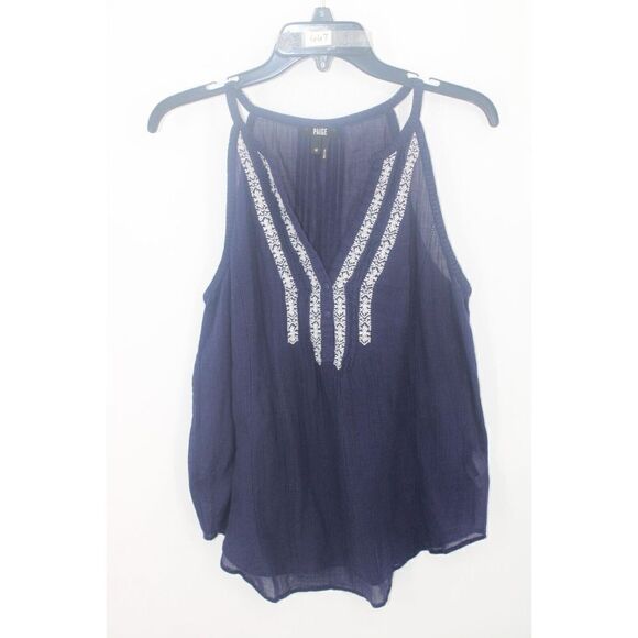 PAIGE WOMEN Sz M TYRA EMBROIDERED V-NECK SLEEVELESS TANK EVENING BLUE - Picture 1 of 8